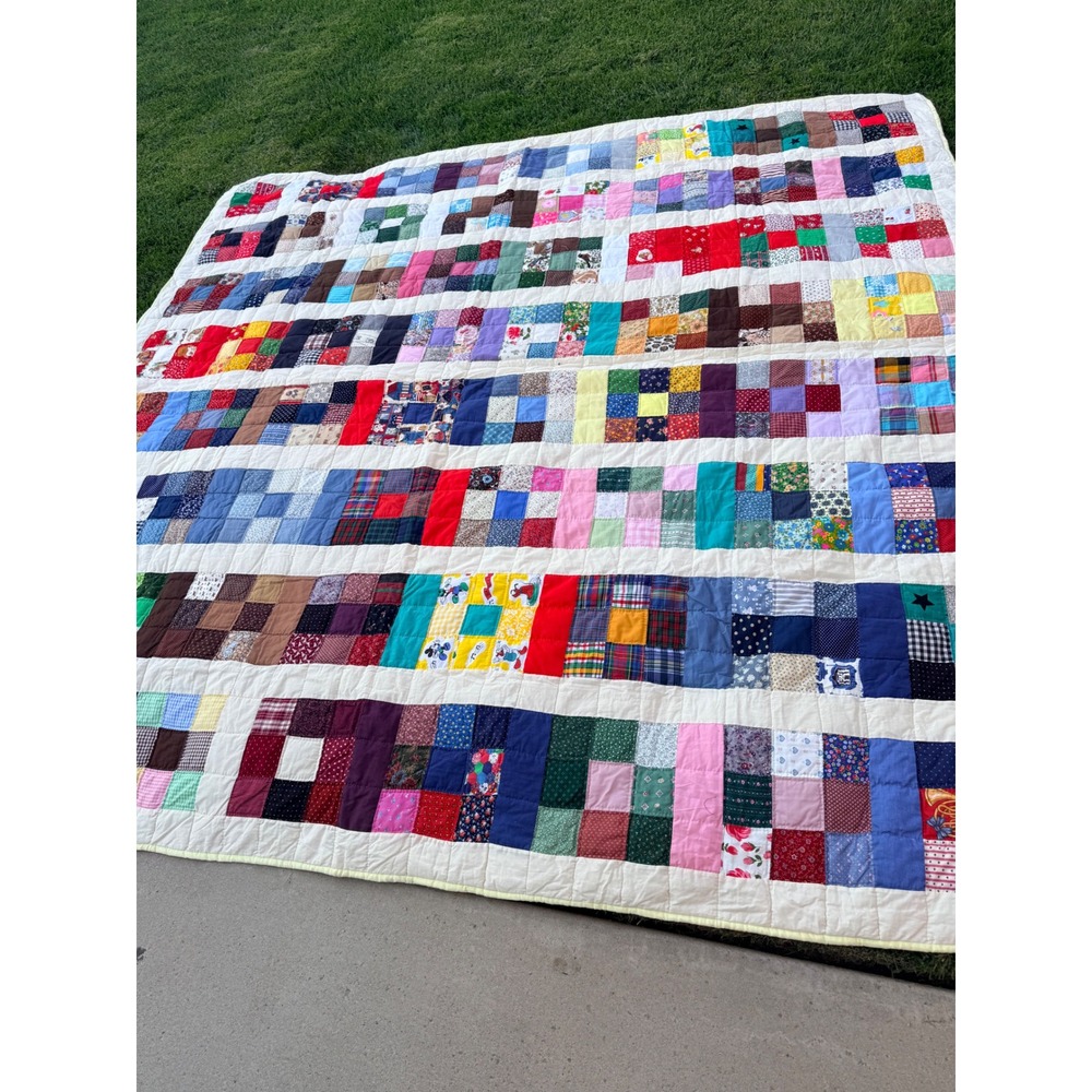 Vintage Handmade Patchwork Quilt Multi Color Scrap Floral Plaid ectra large